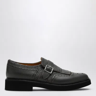 Doucal's Grey Leather Shoes With Buckle And Fringes