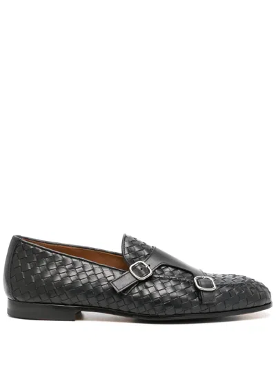 Doucal's Interwoven Leather Monk Shoes In Black