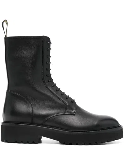 Doucal's Lace-up Ankle Boots With Sturdy Rubber Sole In Black