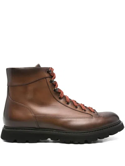 Doucal's Lace-up Leather Boots In Animal Print