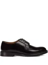 Doucal's Polished Derby Shoes In Smooth Black Calf Leather In Brown