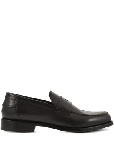 Doucal's Ferragamo Black Leather Slip-on Loafers In Blue