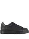 Doucal's Black Tumbled Leather Sneakers With Suede Heel In Black