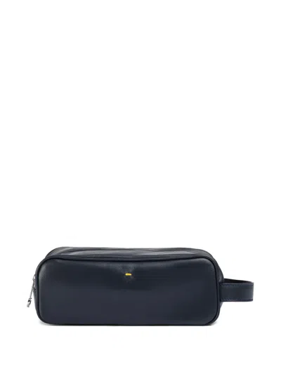 Doucal's Leather Wash Bag In Blue