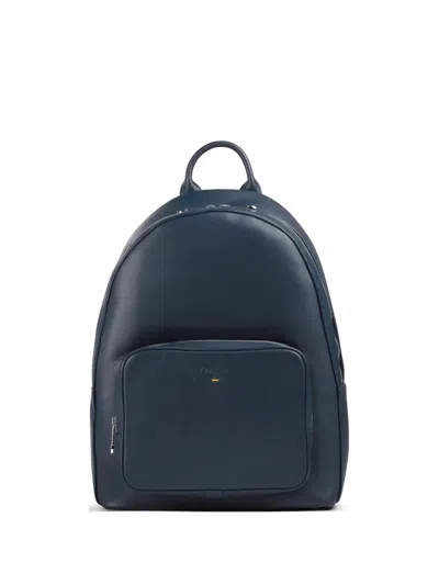 Doucal's Leather Zip Backpack In Blue
