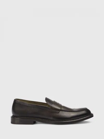 Doucal's Brown Penny Loafers In Leather In Black