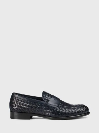 Doucal's Woven Leather Loafers In Blue