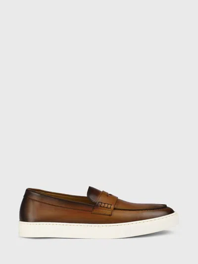 Doucal's Paneled Leather Loafers In Brown