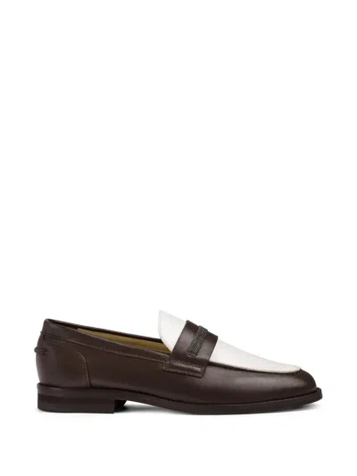 Doucal's Micro-studs Leather Loafers In Brown