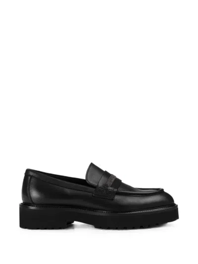Doucal's Micro-stud Detail Leather Loafers In Black