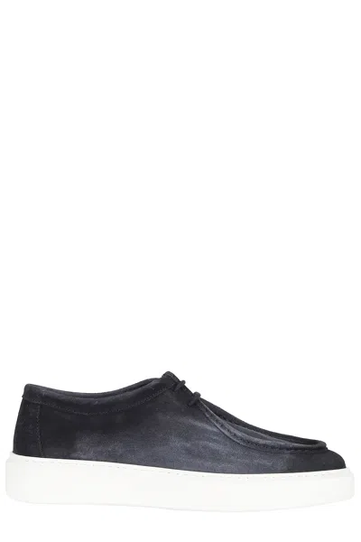 Doucal's Midnight Blue Sneaker Chukka Moc-stitching Calfskin Suede Boots In Black