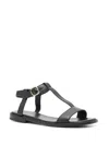 Doucal's Minimalist Black Sandals With T-strap Buckle Closure In Black