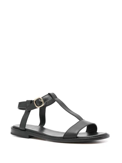 DOUCAL'S MINIMALIST BLACK SANDALS WITH T-STRAP BUCKLE CLOSURE