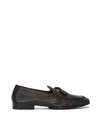 Doucal's Moccasin With Tassels In Dark Brown Deerskin In Metallic
