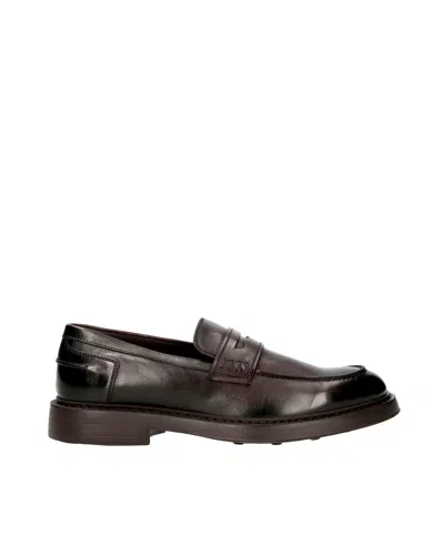Doucal's Penny Loafers In Smooth Calfskin Leather With Rubber Sole In Brown