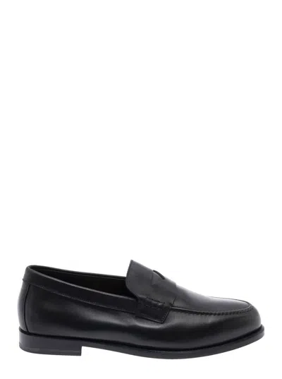 Doucal's Penny-slot Almond Toe Loafers In Black