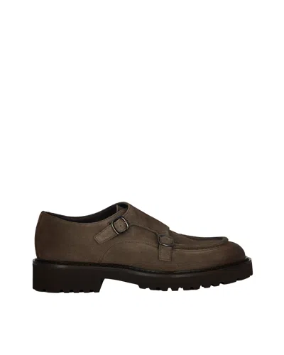 DOUCAL'S BROWN LEATHER DOUBLE BUCKLE MOCCASIN