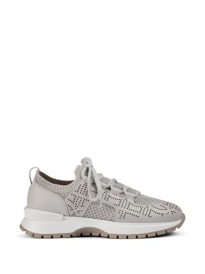 Doucal's Openwork Leather Sneakers In Gray