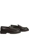 Doucal's Pebble-textured Penny-slot Loafers In Brown