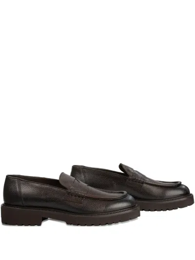 Doucal's Pebble-textured Penny-slot Loafers In Brown