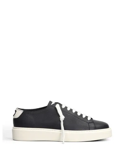 Doucal's Pebbled-leather Sneakers In Black