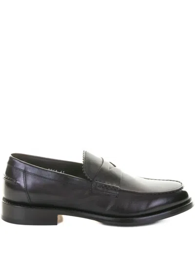 Doucal's Dark Brown Leather Moccasin In Black