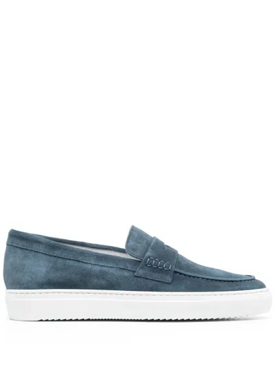 Doucal's Penny Slot Suede Boat Shoes In Blue