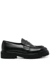 Doucal's Penny Strap Black Leather Loafers In Black