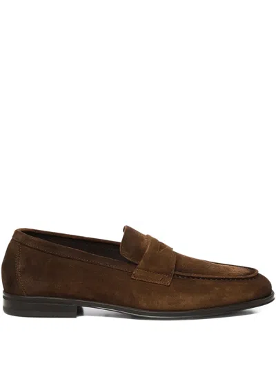 Doucal's Penny-strap Suede Loafers In Brown