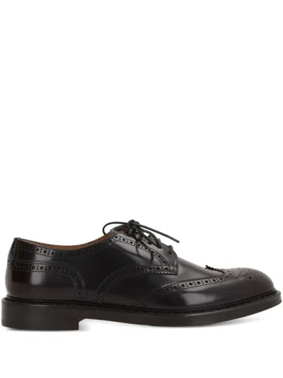 Doucal's Perforated Leather Oxford Shoes In Red