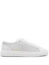 Doucal's Beige Low-top Leather Sneakers With Perforated Side Panels In White