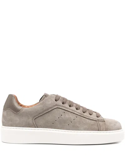 Doucal's Perforated Leather Trainers In Brown