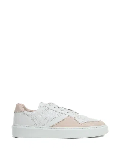 Doucal's Perforated Panelled Leather Sneakers In White