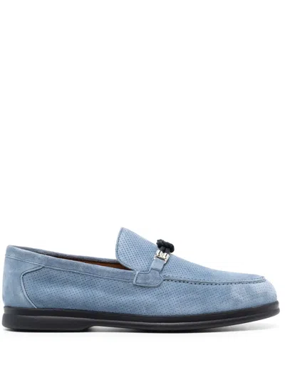 Doucal's Perforated Suede Loafers In Blue