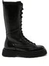 Doucal's Refined Leather Derby Boot With Lace-up Front In Black
