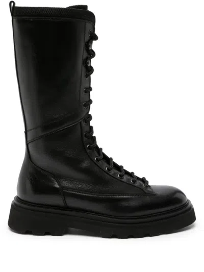 Doucal's Refined Leather Derby Boot With Lace-up Front In Black