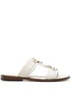 Doucal's Round-toe Leather Slides In Neutrals