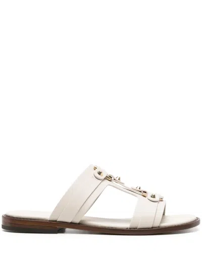 Doucal's Round-toe Leather Slides In Neutrals
