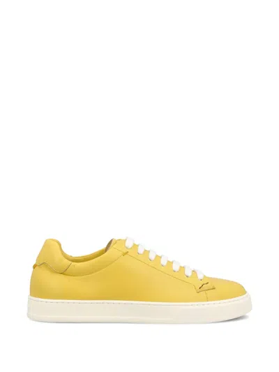 Doucal's Round-toe Leather Sneakers In Yellow