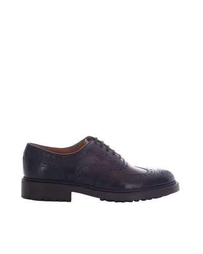 Doucal's Smooth Calfskin Brogue Derby Shoes With Rubber Sole In Blue