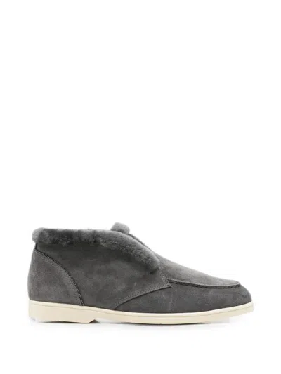 Doucal's Shearling-trim Suede Loafers In Gray