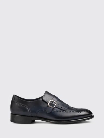 Doucal's Fringing Buckle Leather Monk Shoes In Blue