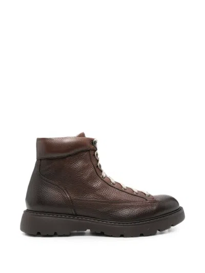 Doucal's Side-zip Lace-up Ankle Boots In Brown