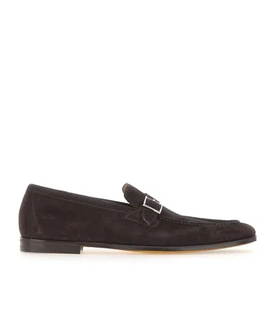 Doucal's Buckle-strap Suede Boat Shoes In Brown