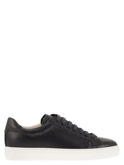 Doucal's Smooth Calfskin Trainers With Memory Foam Insole In Black