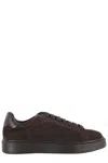 Doucal's Suede Brown Sneakers With Garnet Leather Accents In Brown