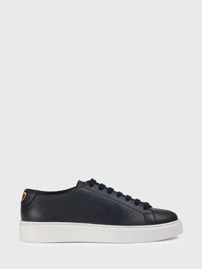 Doucal's Navy Blue Hammered Leather Rubber-sole Sneakers In Black