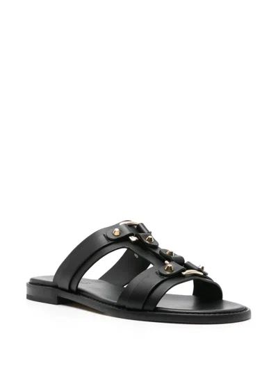 Doucal's Strap-detailing Leather Slides In Black