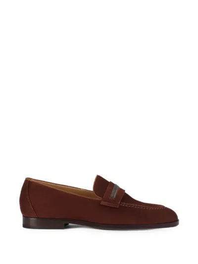 Doucal's Stud-embellished Suede Loafers In Burgundy