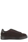 Doucal's Suede Brown Sneakers With Garnet Leather Accents In Multi